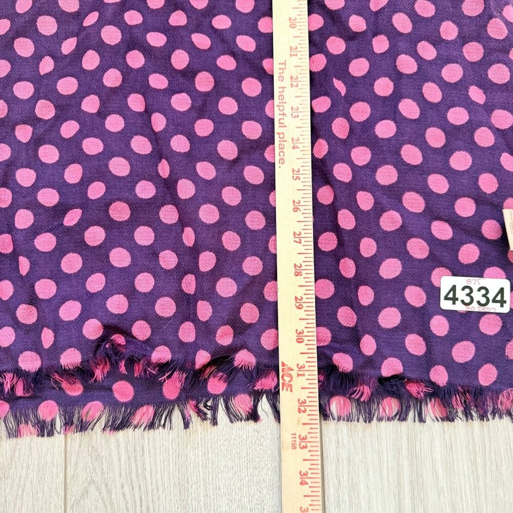 Boden Women's Wrap Scarf Wool Purple Pink Polka Dots Fringe Shawl Fall Winter - Picture 5 of 7